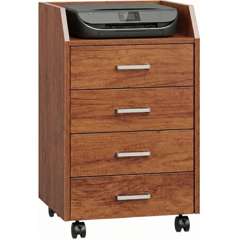 Vinsetto cajonera de escritorio con ruedas, cajonera de oficina con 4 cajones, archivador móvil para estudio, salón, 40x36x65 cm, marrón