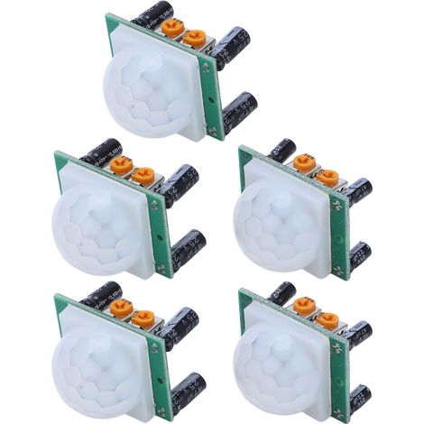 Lot de 5 modules infrarouges PIR (PIR) pour circuit imprimé, sensibles, stables, précis et à faible consommation, détecteurs de mouvement humain pour systèmes d'alarme, 4,5-20 V CC. (1/5)