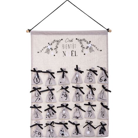 Déco de Noël Calendrier de l'Avent en tissu Beige avec 24 Pochons H 65 cm - Feeric Christmas (1/3)