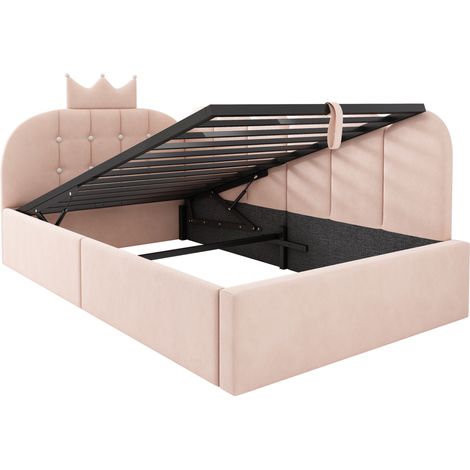 Letto banquette contenitore 90 x 200 cm in velluto rosa con testiera a corona HOMVRA (1/5)