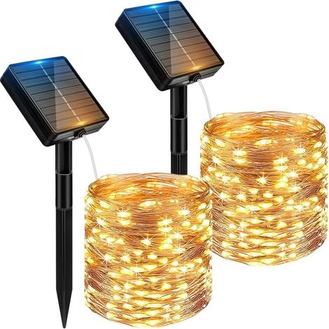 2er-Set Solar-Lichterketten für den Außenbereich, 2 x 12 m lange Lichterketten mit 120 LEDs, IP65 wasserdicht, 8 Modi, Solar-Lichterketten für Garten, Terrasse, Weihnachten, Hochzeiten, Partys, warmwe (1/5)