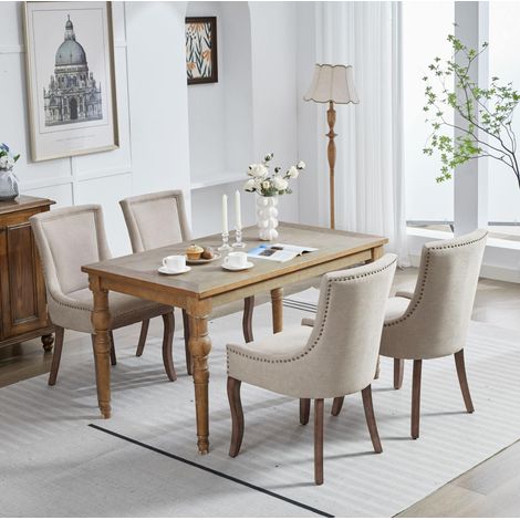 sedia sala da pranzo beige in ciniglia schienale alto OKMYHOME (1/5)