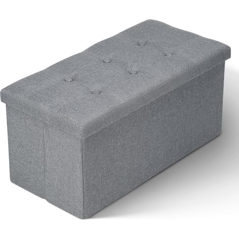 Wolketon Tabouret de rangement Banc Coffre de Rangement Pliable 76cmx38cmx38cm Pouf Repose pieds Canapé Pouf avec Coffre de Rangemen Gris