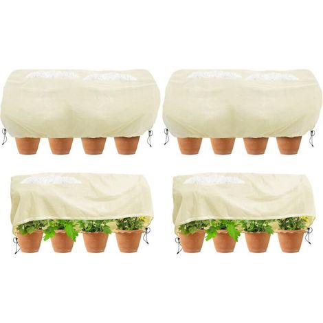 Cache-plantes carré - Idéal pour protéger vos plantes d'extérieur en hiver - Avec cordon de serrage, 4 pièces, beige, 100 × 40 × 40 cm (1/5)