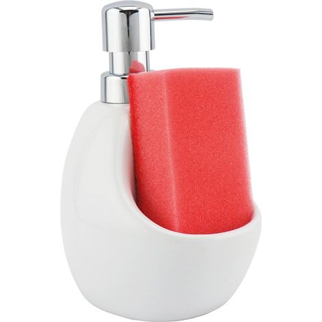Distributeur de liquide vaisselle - Blanc - 167 mm - Céramique - Rangement pour éponge (1/3)