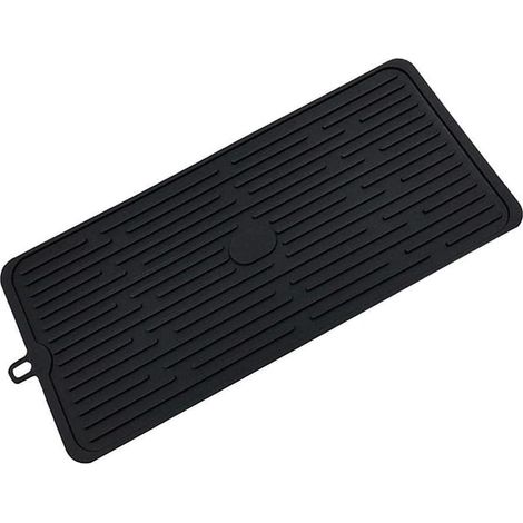 Silicone Dish Drying Mat, 47 x 21 cm, Silicone Drainage Mat, Silicone Dish Draining Mat, Non-Slip, Heat Resistant, Dishwasher Safe, Black (1/4)