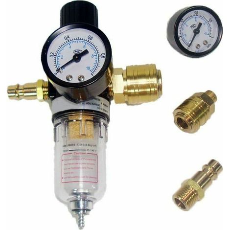 Compressed air service unit – 1/4" pressure reducer – Monoblock compressed air regulator with water separator and German quick couplings for compressor filters (1/5)