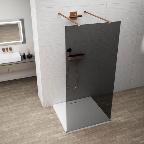ESCA COPPER MATT Panneau de verre de douche monobloc, autoportant, verre fumé, 1200 mm (1/3)