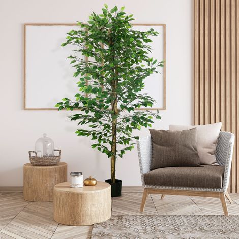 Künstlicher Ficusbaum 180 cm, naturgetreu, inklusive Topf, pflegeleicht, Kunststoff und Metall, Grün (1/5)