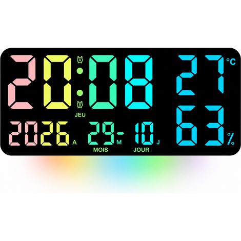 Horloge murale numérique LED GH0750 rectangulaire boîtier noir avec éclairage RGB variable gh0750 rgb 720 g – Livraison gratuite