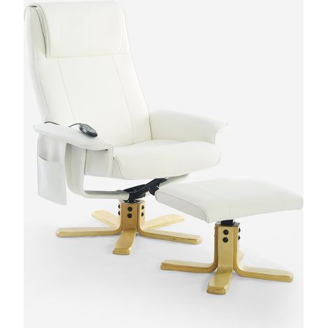 Sillón relax con masaje y calor ergonómico con reposapiés Myron - Blanco