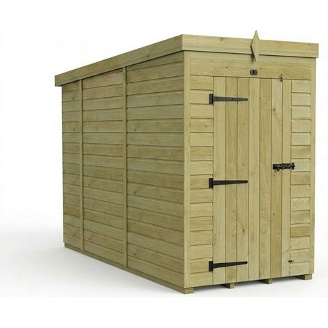 4ft x 10ft Pent Garden Shed Single Door No Windows - Pressure Treated Timber - L122 x W305 x H210 cm - Natural