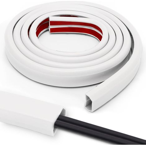Goulotte Passe câble Sol PVC Flexible autocollante 6m 25 mm x 14 mm, Blanc (1/5)