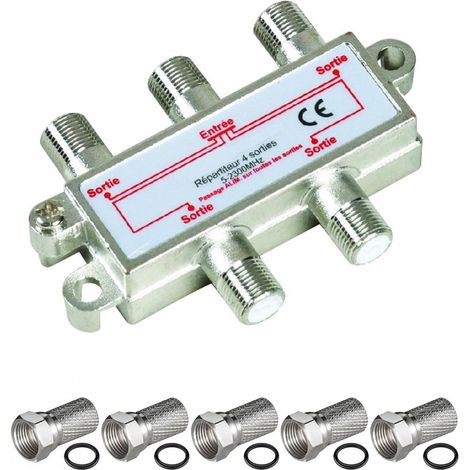 PACK HDSAT REPARTITEUR ANTENNE TV ou SAT 1 ENTREE 4 SORTIES 5-2300 MHz + 5 FICHES F OFFERT