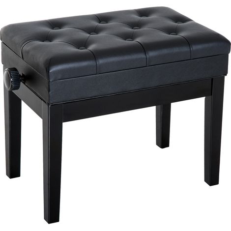 Homcom – Banquette tabouret siège pour piano réglable 48-58H cm – Rangement interne – Assise en polyuréthane – Pieds en bois dur noir