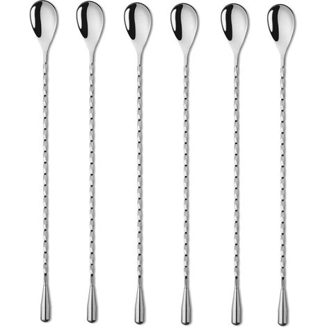 Lot de 6 cuillères à cocktail de 30 cm en acier inoxydable, motif spirale.-AquaForge (1/4)