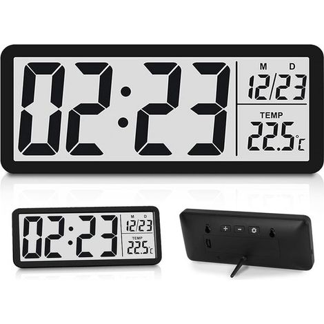 Orologio da parete digitale con indicazione di temperatura e data - Display LCD - Alimentazione a batteria - Adatto per soggiorno, camera da letto, ufficio - Formato 12/24 ore - Dimensioni: 202 x 8 x (1/5)