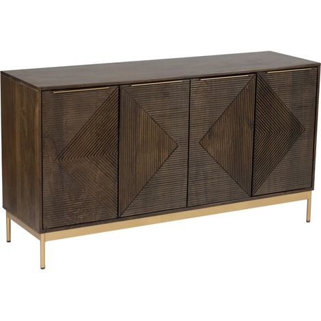 Zaine Carving 4 Door Sideboard - Mango Wood - L40 x W138 x H76 cm - Dark Finish - Fully Assembled