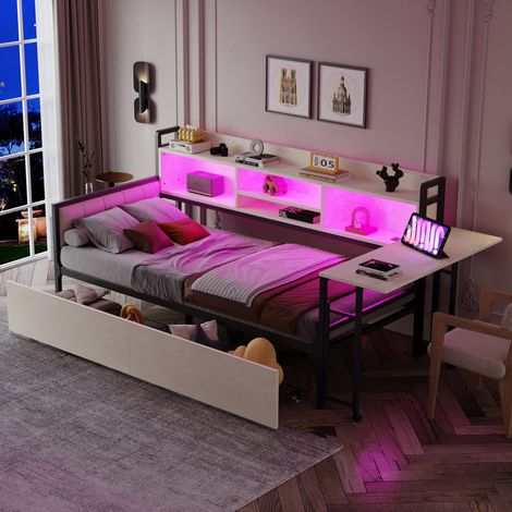 Cama con escritorio y almacenaje 90 x 200 cm blanca OKMYHOME (1/5)