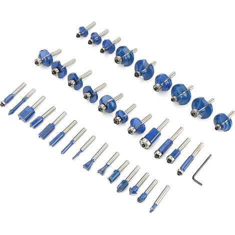 Coffret de 35 fraises à défoncer de 6 mm, queue professionnelle, fraises en carbure, bleues (1/5)
