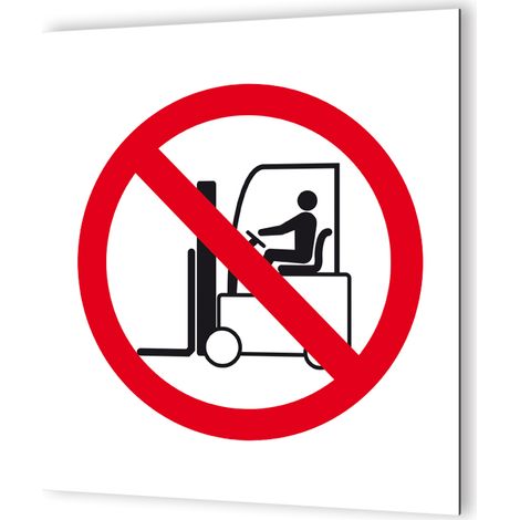 Panneau interdiction chariot élévateur - Signalétique Dibond blanc - Pictogramme officiel rouge - 20x20 cm, 3 mm épaisseur (1/5)
