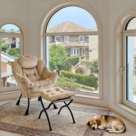 Sillón relax con reposapiés y bolsillo lateral caqui OKMYHOME (1/5)