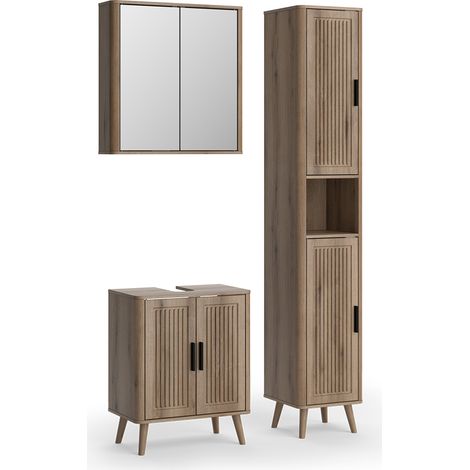 conjunto de muebles de baño Skara, Roble, 3 partes, con unidad alta, Vicco (1/5)