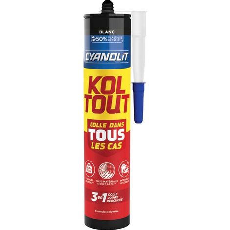 Mastic colle polymère hybride blanc 290 ml – Remplace silicone et mastic acrylique – Résiste de -30°C à 80°C – Se peint et sans solvant – Cyanolit (1/4)