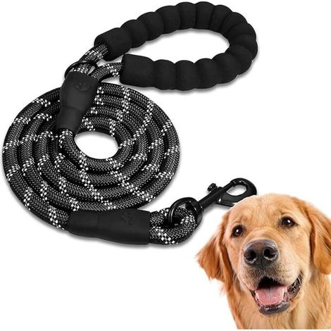 (1.5 M, Noir) Laisse Chien, Laisse de Dressage pour Chien, Rembourrée, Poignée Souple, Corde pour Chiots et Petits, Moyens et Grands Chiens, 1,2 et 1,5 mètres. (1/5)