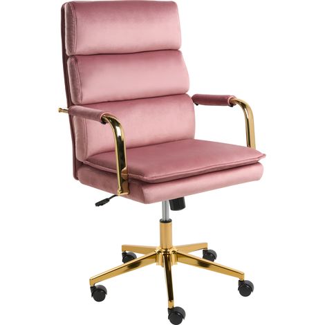 Silla de oficina de terciopelo estilo glamuroso giratoria de altura regulable base dorada tapizado rosa Vamure