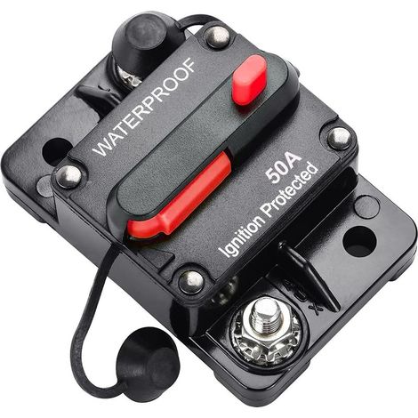Disjoncteur 50A pour Moteurs de Pêche à la Traîne Bateau ATV Alimentation Manuelle 12V-48VDC avec Fusible en Ligne étanche à Réinitialisation Manuelle (50A) (1/4)