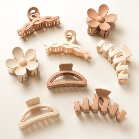Pince Cheveux Fleur, 8 Pièces Plastique Pince Cheveux Femme Grande Antidérapant 4 Styles Pinces à Cheveux (Série Marron) (1/5)