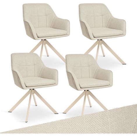 Esszimmerstühle 4er Set drehbar mit Armlehne, beige Leinenoptik (1/5)