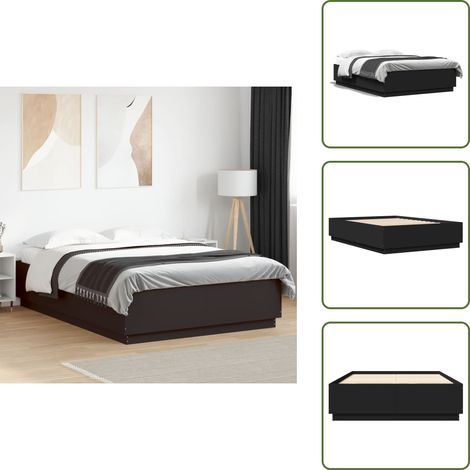 Cadre de lit sans matelas noir 150x200 cm - Cadre De Lit - Lit Double - Lit Noir - Meuble Chambre - Literie (1/5)
