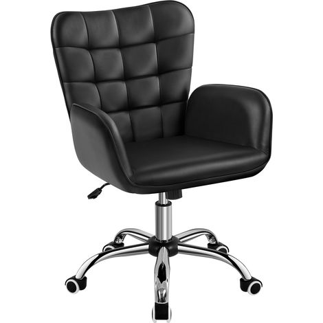 Yaheetech – Chaise de bureau ergonomique noire – Hauteur réglable 83-93 cm – Accoudoirs rembourrés – Revêtement similicuir – Rotation 360° (1/5)