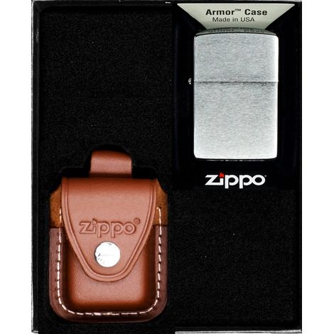 ZIPPO Feuerzeugset CHROME BRUSHED ARMOR Geschenkset Nr. 4