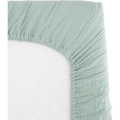 Drap housse - DOMIVA - 60x120 cm - Céladon - Gaze de coton