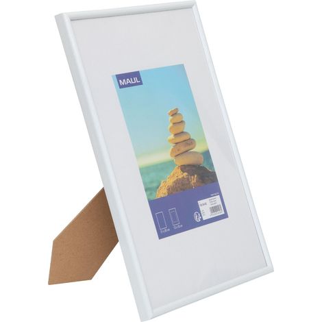 Cadre Photo 21 x 30 cm, Cadre Photo en Plastique pour Format Portrait ou Paysage, avec Passe-Partout, Cadre Interchangeable à Poser, Idéal pour Photos et Collages, Blanc (1/5)