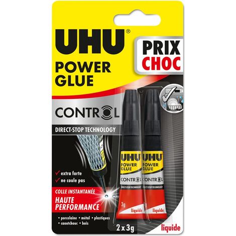 colle liquide control - colle instantanée, ultra rapide et forte, technologie anti-goutte, sans solvants, transparente, tubes 2x3g (1/5)