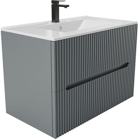 Mobile per bagno scanalato sospeso con lavabo da incasso e rubinetto 80 cm Grigio - PAVANI (1/4)