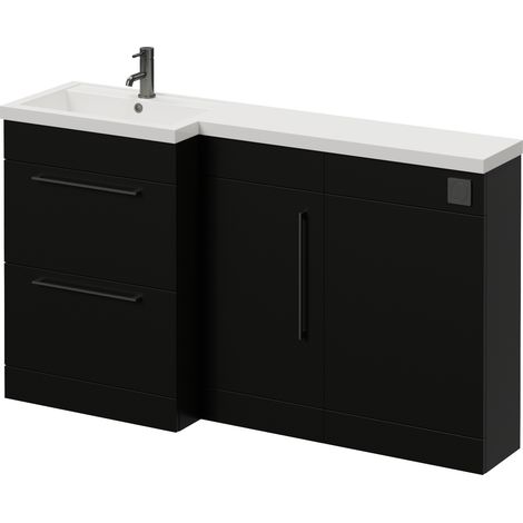 Napoli 390 Matt Black 1500mm 2 Drawer Vanity Unit Toilet Suite with Left Hand Square Lucia Basin - 1500mm - Gunmetal Grey 320mm HandleWithout Kingston Toilet Pan