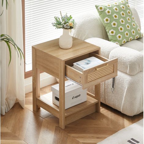 Nachttisch mit Schublade Rattan-Optik MDF Natur OKMYHOME (1/5)