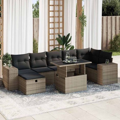 5-tlg. Garten-Sofagarnitur mit Kissen Grau Poly Rattan (1/5)