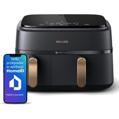 Philips – Friteuse électrique à air 9,0 L – Double panier – 8 programmes – Application de recettes – Croustillant et tendre (1/5)