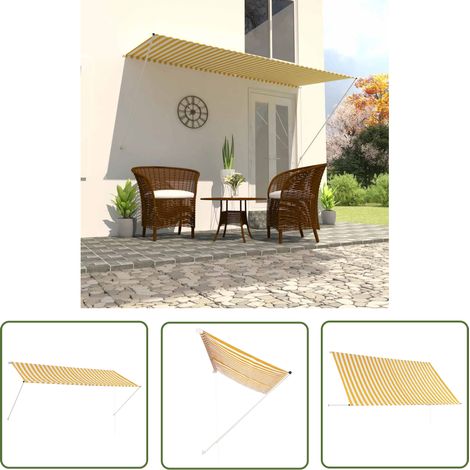 The Living Store Auvent rétractable 300x150 cm Jaune et blanc - Auvent Retractable - Store Banniere - Parasol Exterieur - Abri Solaire - Protection Soleil (1/5)