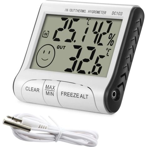 Station météo avec thermomètre et hygromètre, capteur de température et d'humidité intérieure/extérieure, écran LCD (1/5)