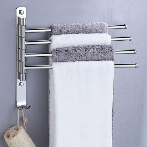 1 porte-serviettes mural Divers accessoire de portail, pivotant 180°, acier inoxydable, 4 bras, avec crochet, salle de bain cuisine dressing (1/5)