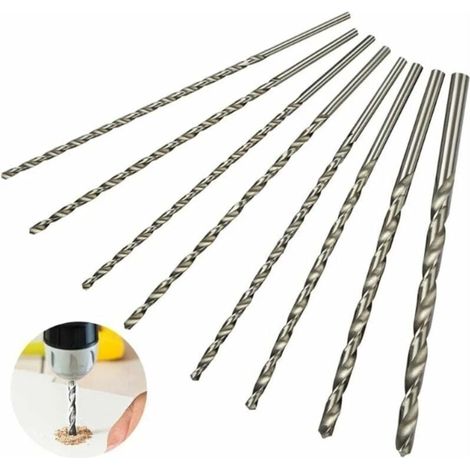 -Juego de brocas helicoidales extendidas, XU, acero de alta velocidad, juego de brocas helicoidales extendidas de 8 piezas - KZQ (1/4)