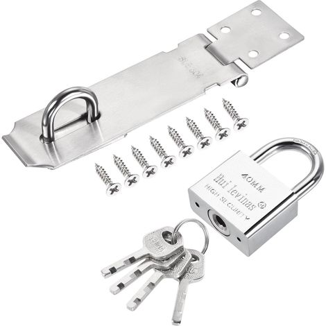 Verrou de porte robuste en acier inoxydable 5 pouces avec cadenas et vis inclus, pour d'armoire,
