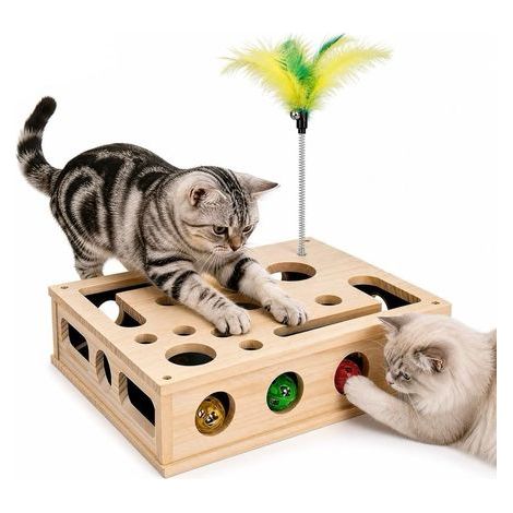 Interaktives Katzenspielzeug, Neuheit 2026: Interaktives Katzenspielzeug für drinnen, Puzzle-Katzenspielzeug, interaktiver Kratzbaum mit 3 Bällen und Katzenangel. (1/5)